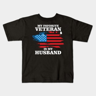 My Favorite Veteran Is My Husband, Us Veterans Day Gift, Us Marine Veteran Kids T-Shirt